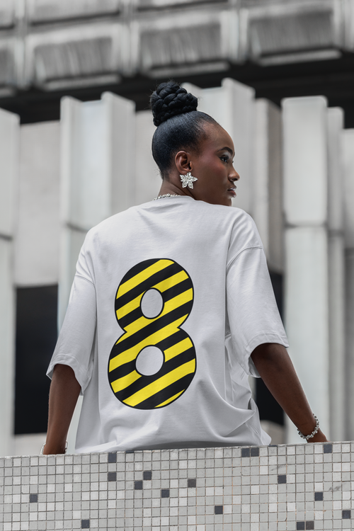 ⚠️ “8” – Eight – Yellow & Black Striped Pattern Numeric | DTF Transfer FT1028