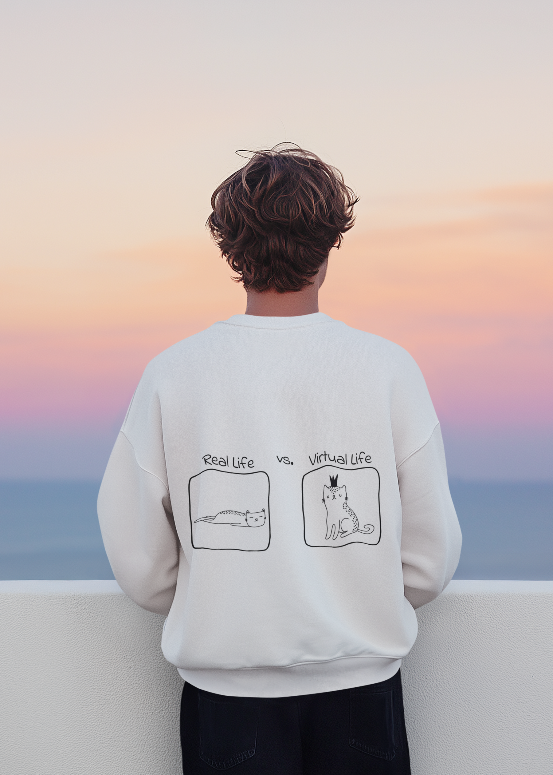 🐱 Real Life vs. Virtual Life | Social Reality Cat DTF Transfer FT690