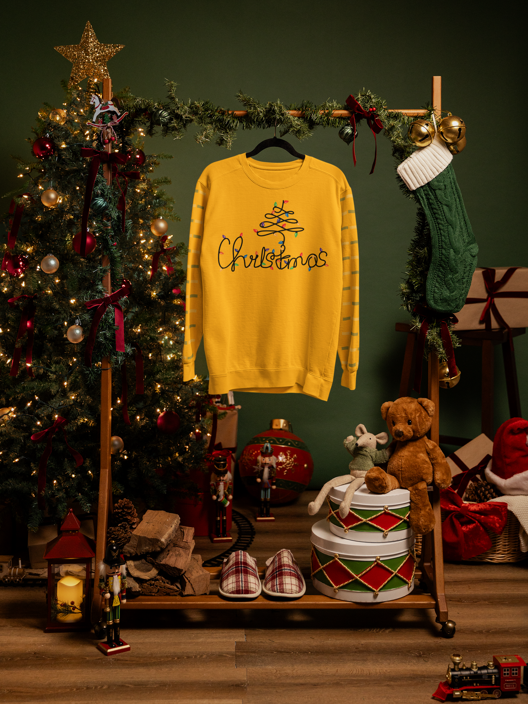 Christmas Lights Script Tree in Black DTF Transfer FT435