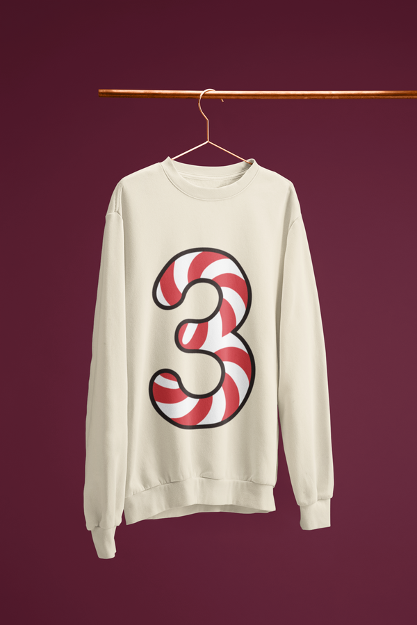 🍬 “3” – Three – Red & White Swirl Pattern Numeric | DTF Transfer FT1033