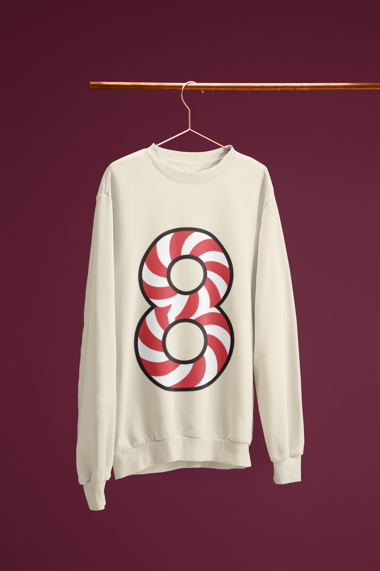 🍬 “8” – Eight – Red & White Swirl Pattern Numeric | DTF Transfer FT1038