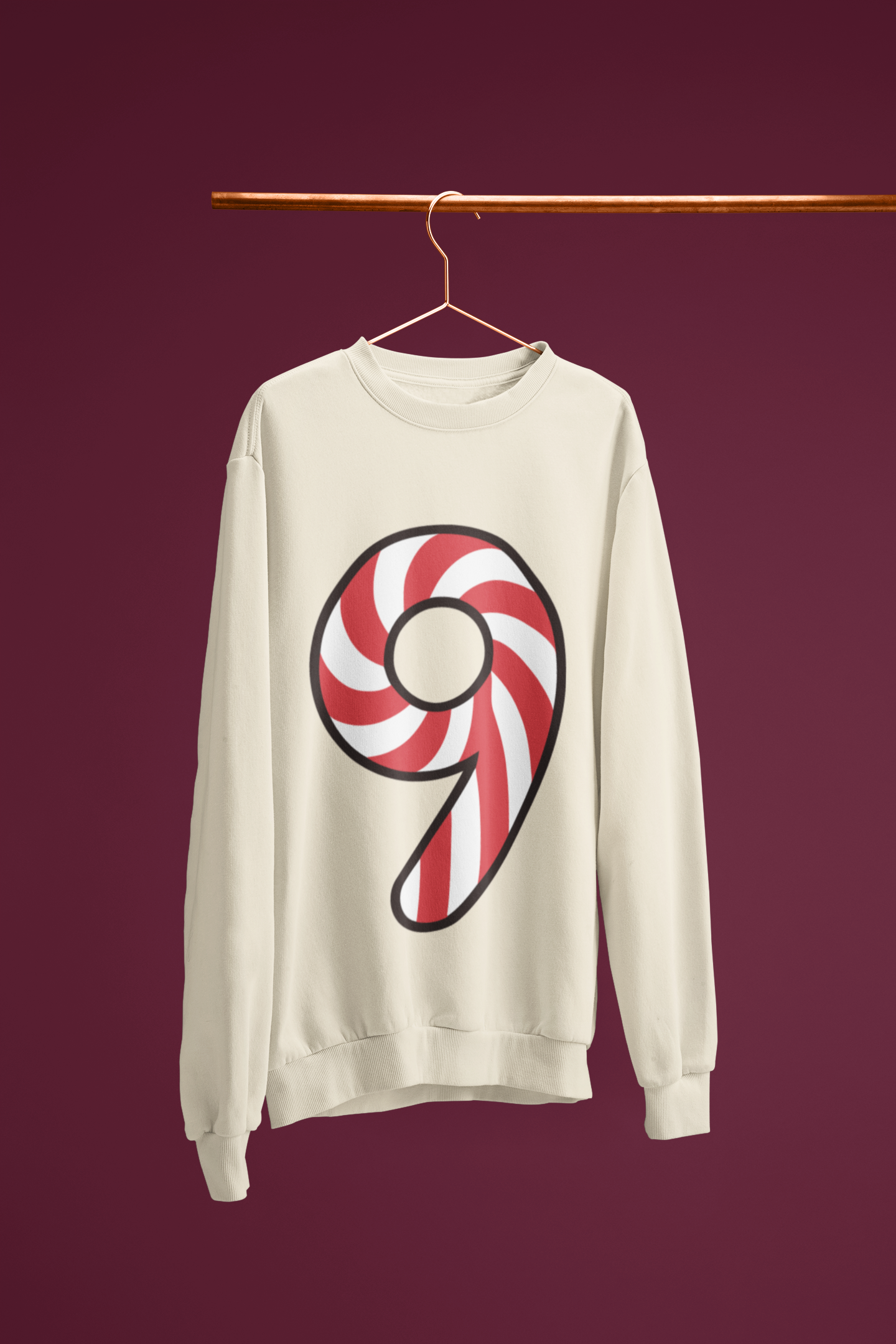 🍬 “9” – Nine – Red & White Swirl Pattern Numeric | DTF Transfer FT1039