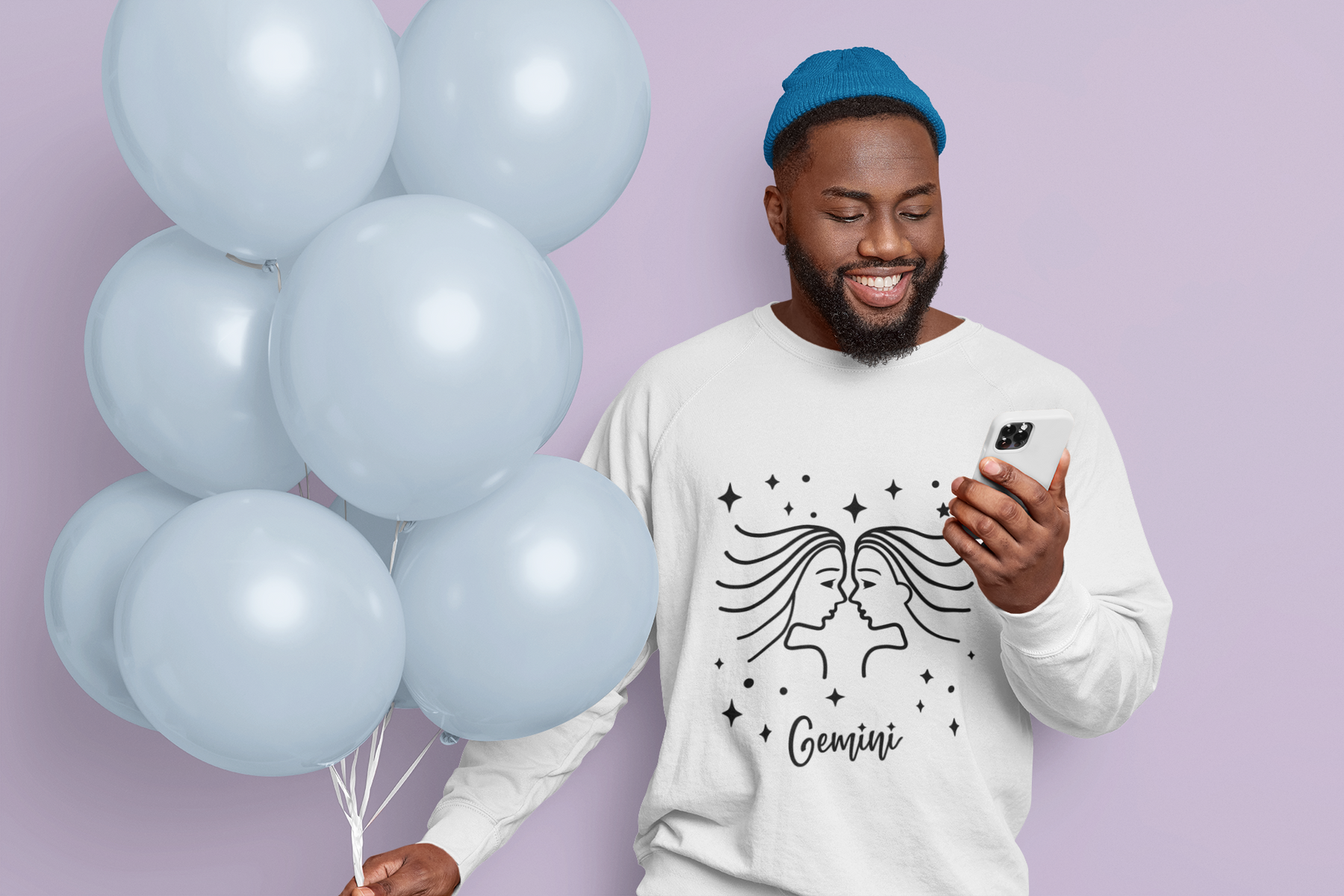 ♊✨ Gemini Zodiac – Dual Mind Black DTF Transfer FT910