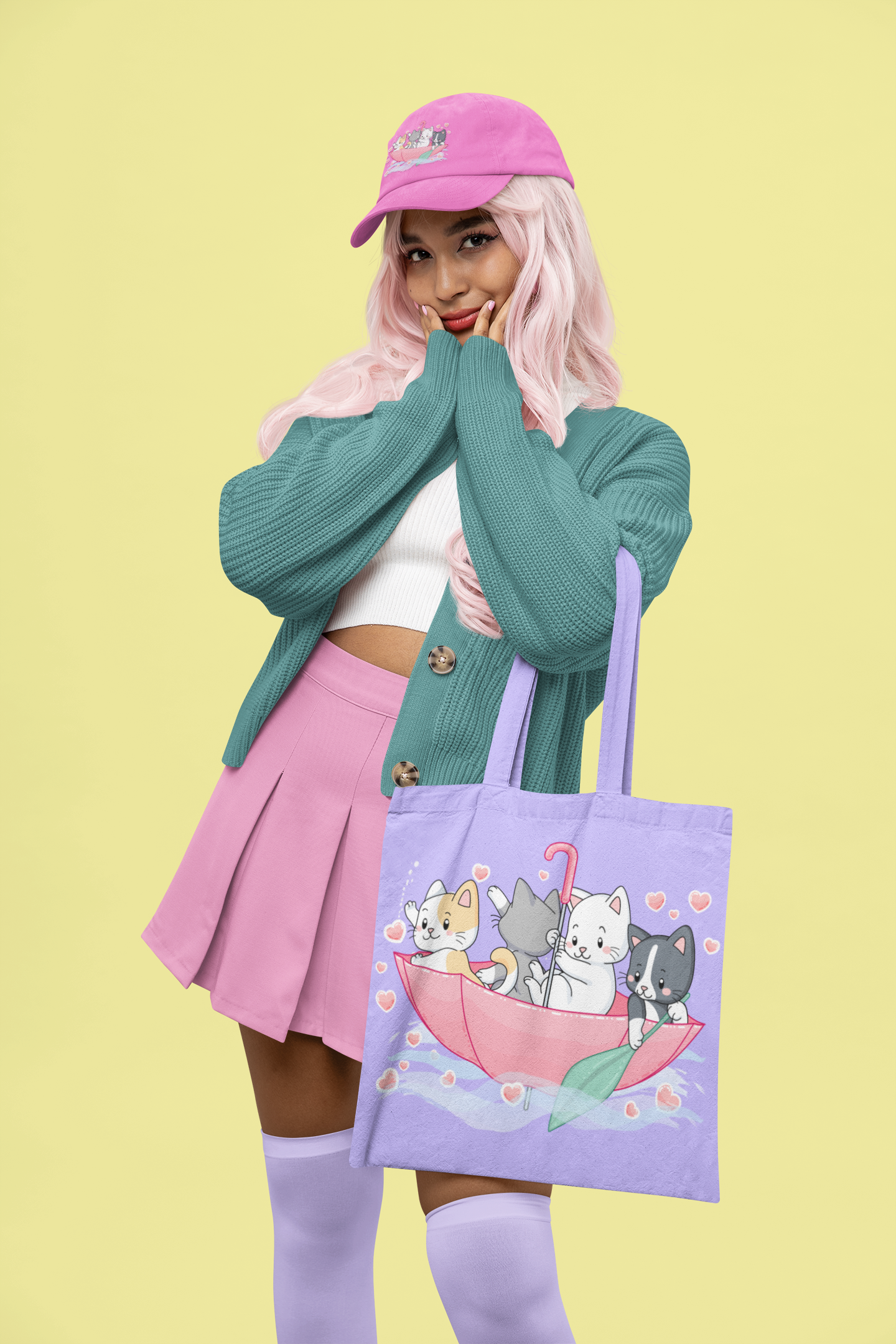 💕 Purr-fect Together – Cute Cats Umbrella Boat DTF Transfer FT760