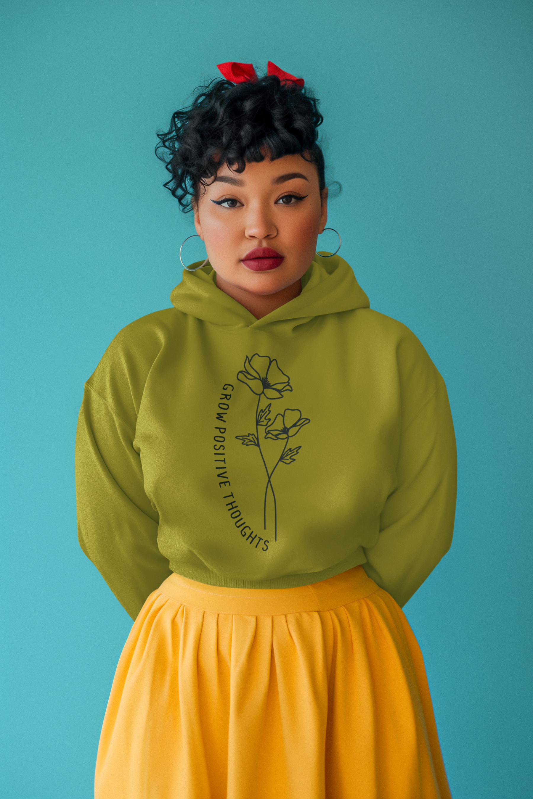 🖤 Grow Positive Thoughts – Charcoal Floral Line Art | Minimal DTF Transfer FT814