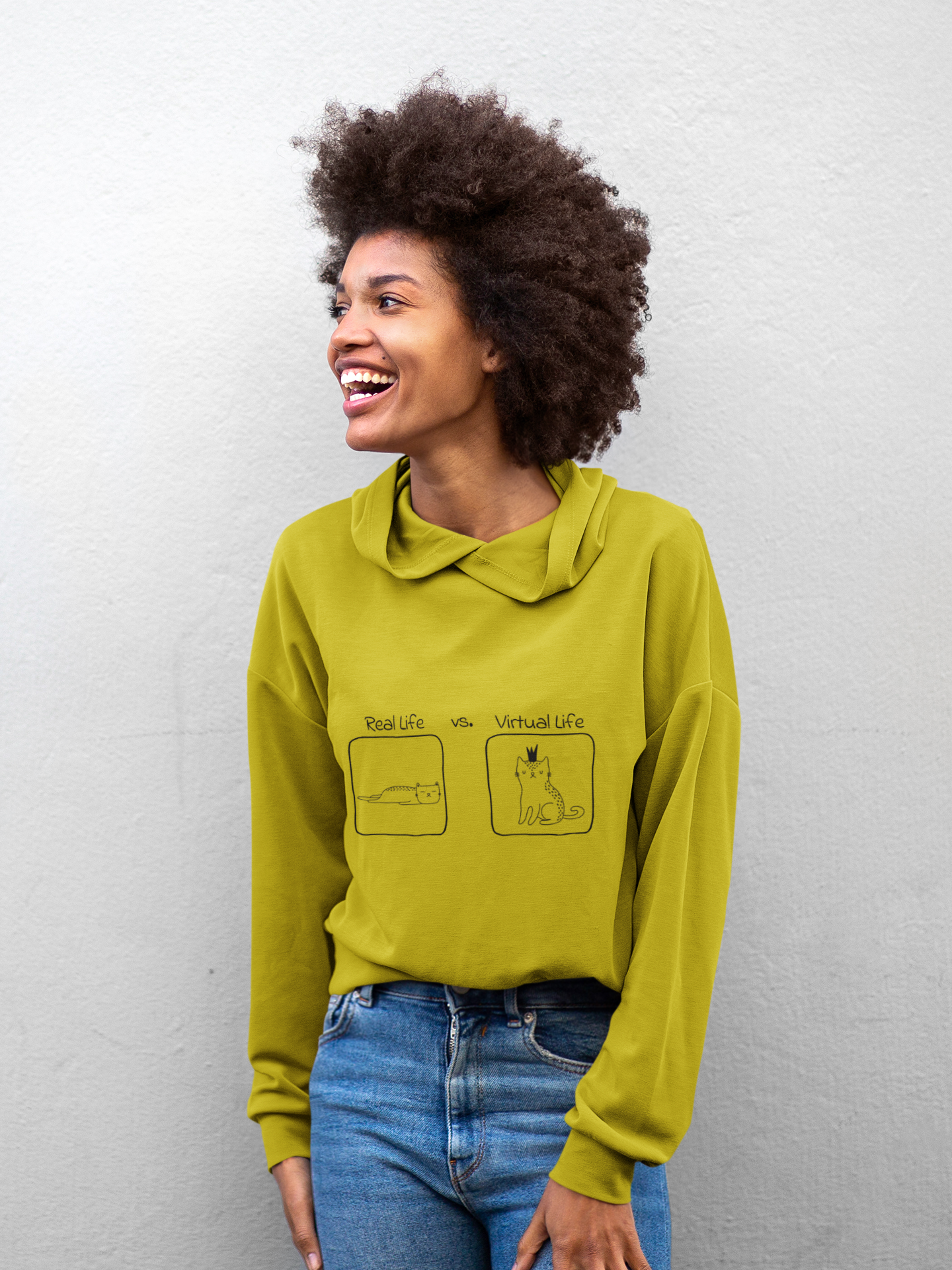 🐱 Real Life vs. Virtual Life | Social Reality Cat DTF Transfer FT690