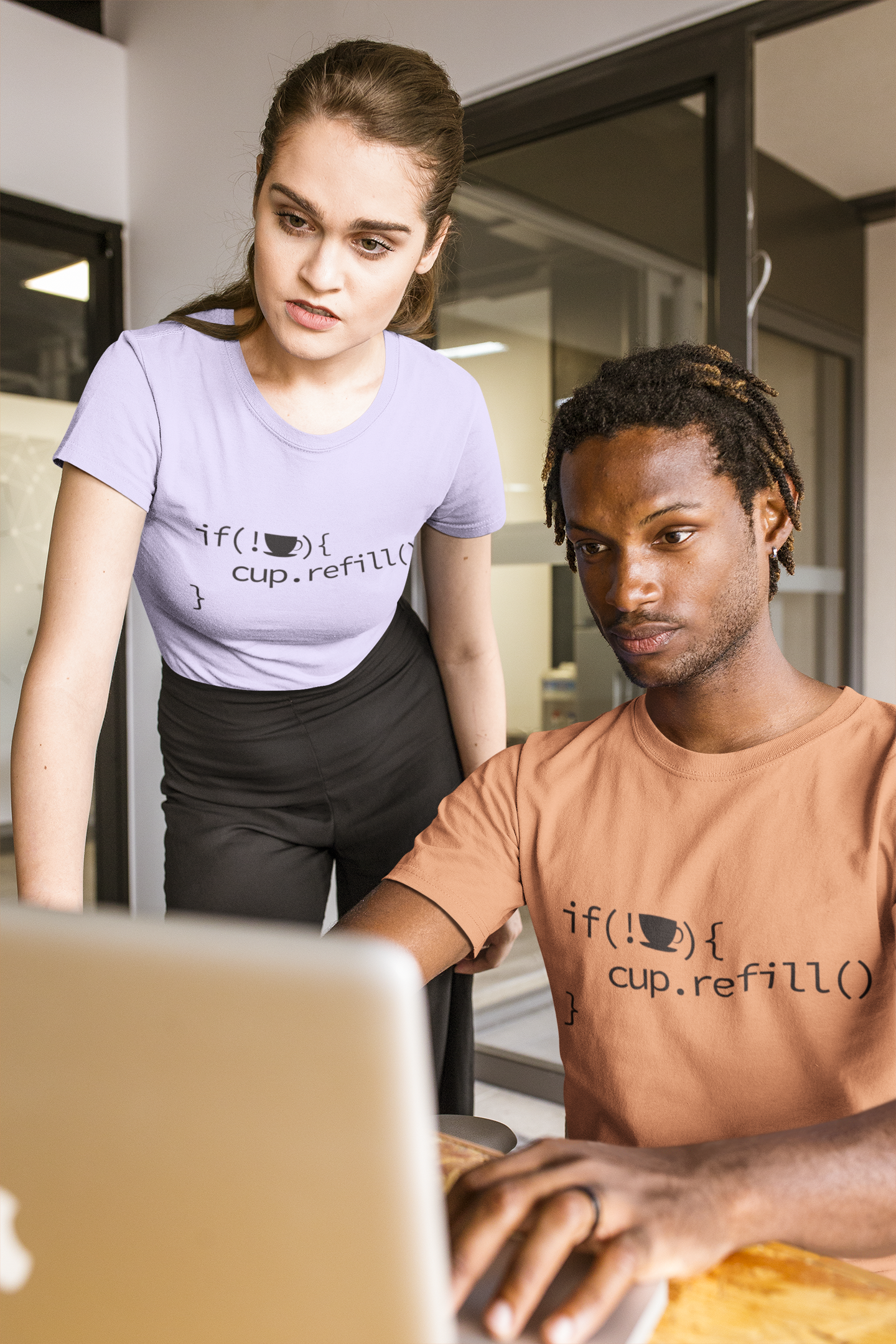 ☕💻 if (!☕) { cup.refill(); } – Programmer Humor Black Font DTF Transfer FT626