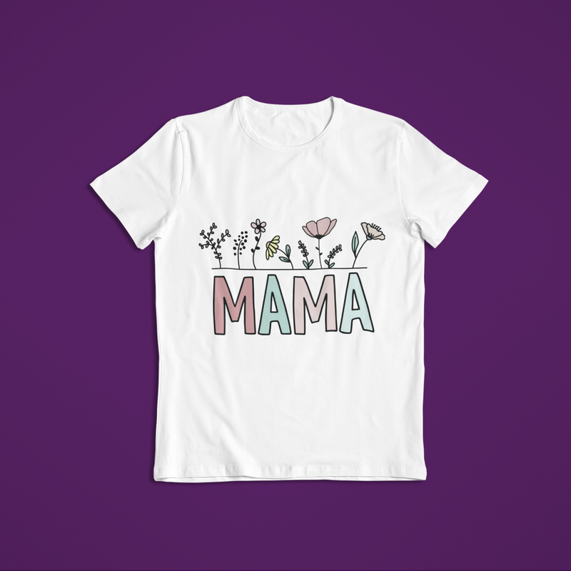 🌸 Mama – Floral Pastel with Outline | Warm DTF Transfer FT827