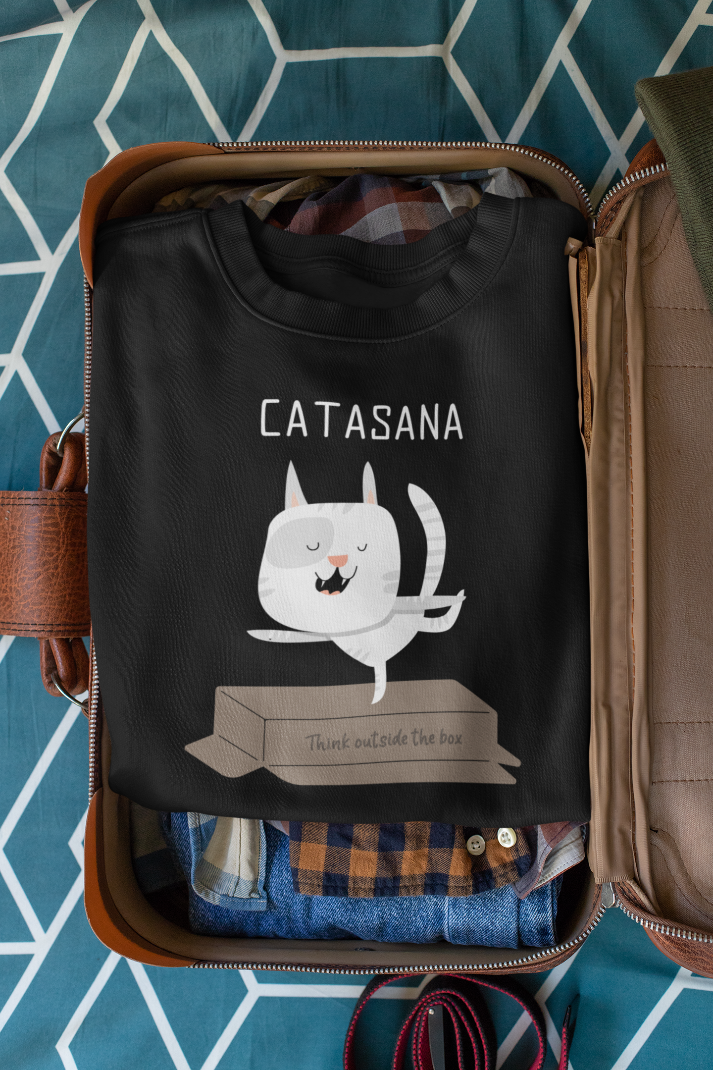 🐱 Catasana | Yoga Cat “Think Outside the Box” DTF Transfer FT860