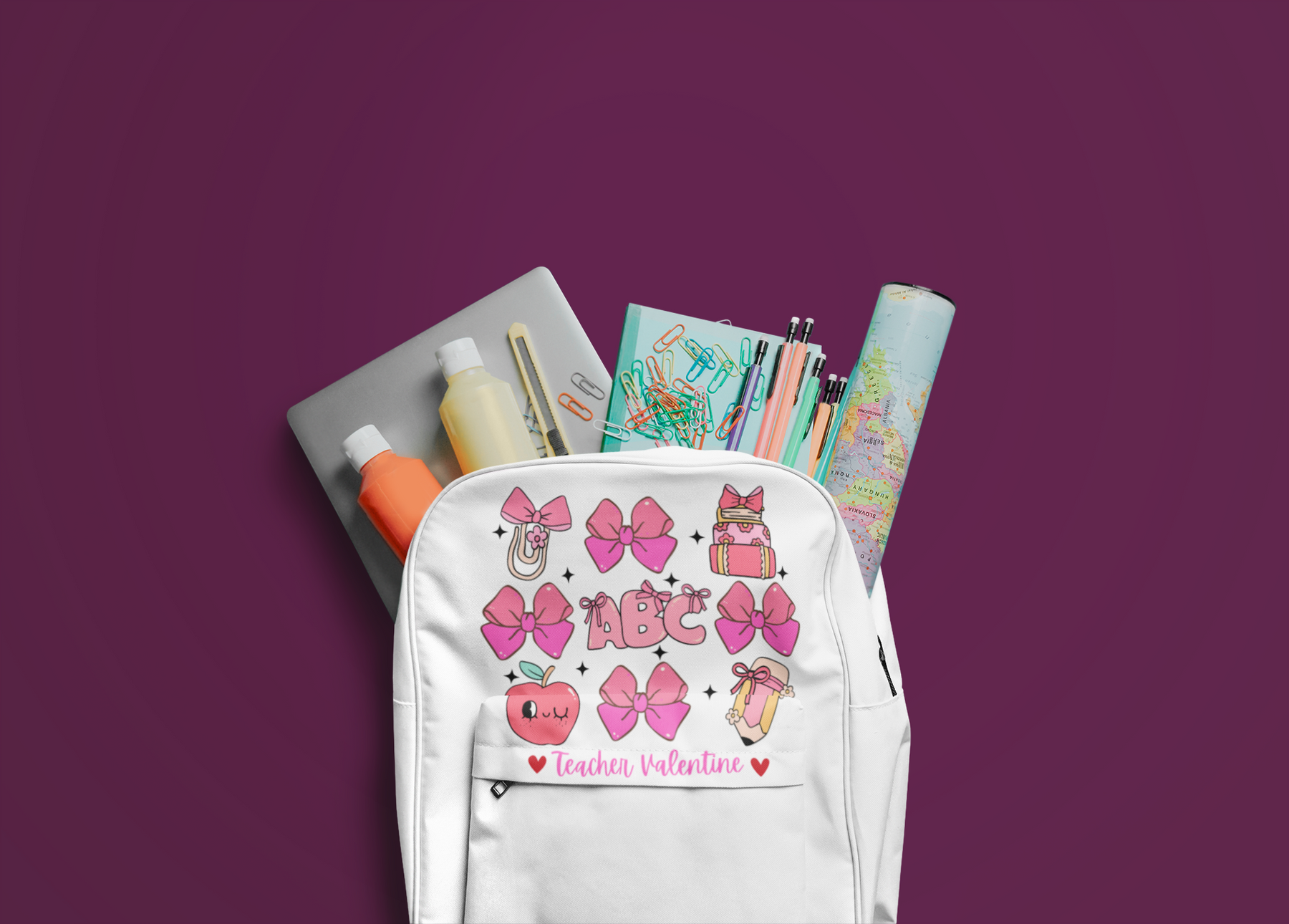 🎀 Teacher Valentine Bow Clipart Set – ABC School Love | DTF Transfer FT1125