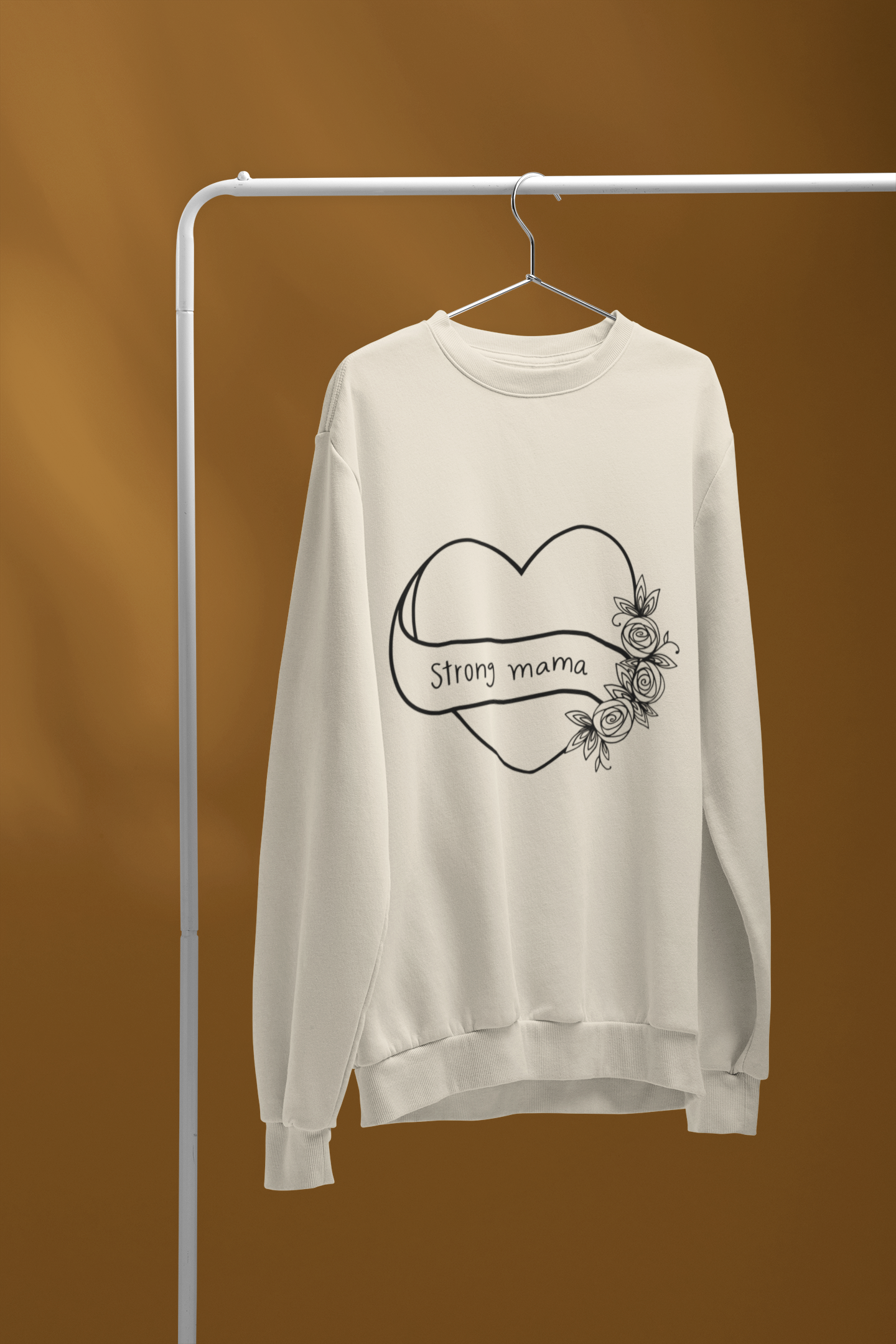 💪🌸 Strong Mama | Floral Heart Line Art Black DTF Transfer FT869