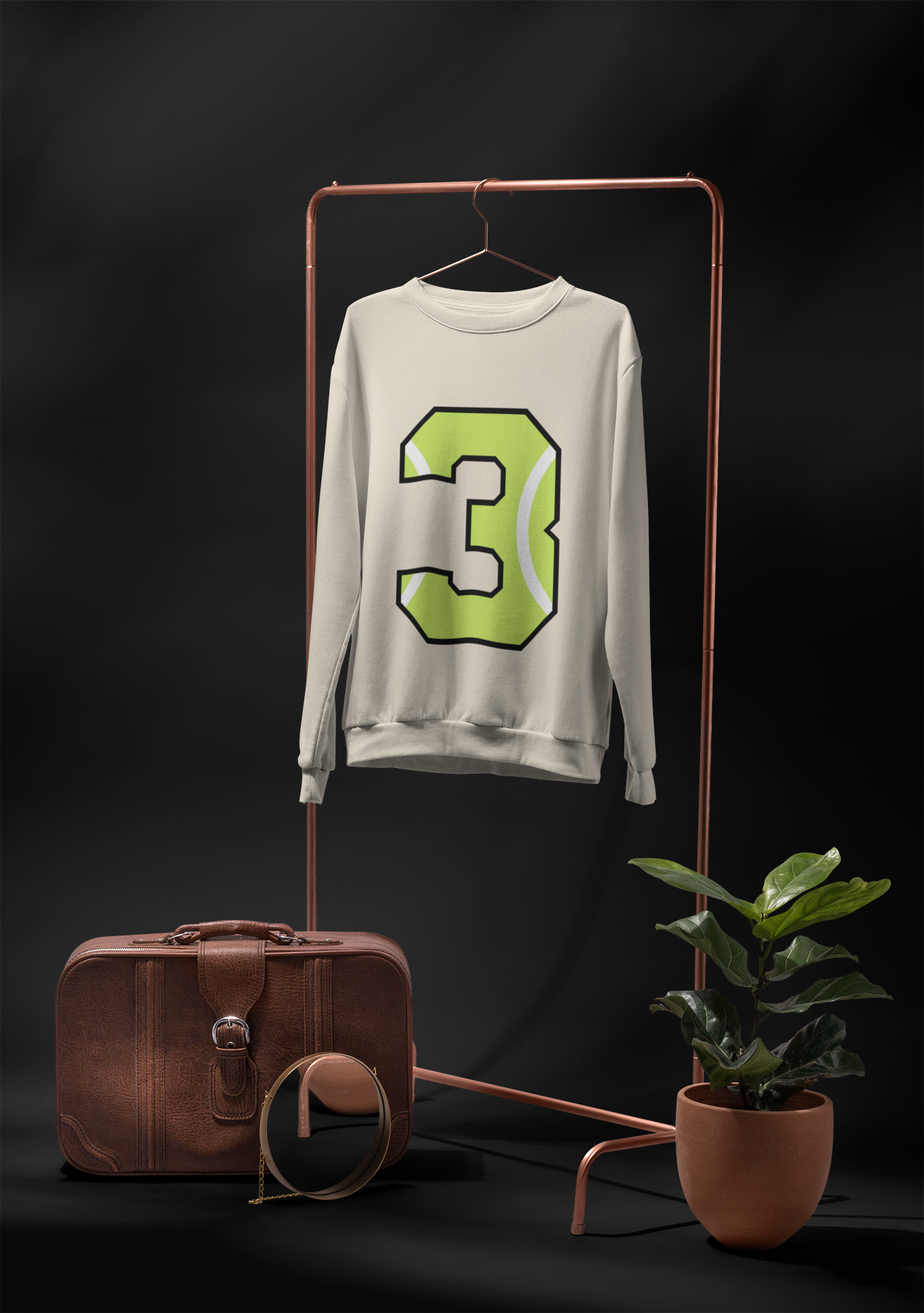 🎾 “3” – Three – Neon Green Tennis-Style Numeric | DTF Transfer FT1043