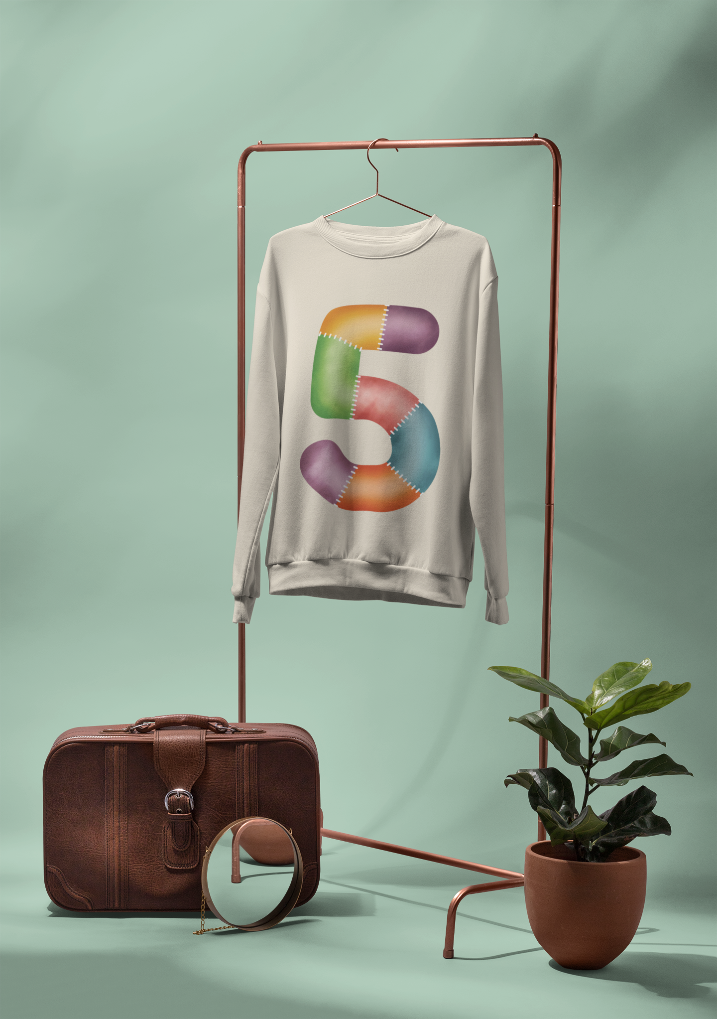 🎂✨ Birthday Number 5 – Patchwork Stitch Style | DTF Transfer FT1148