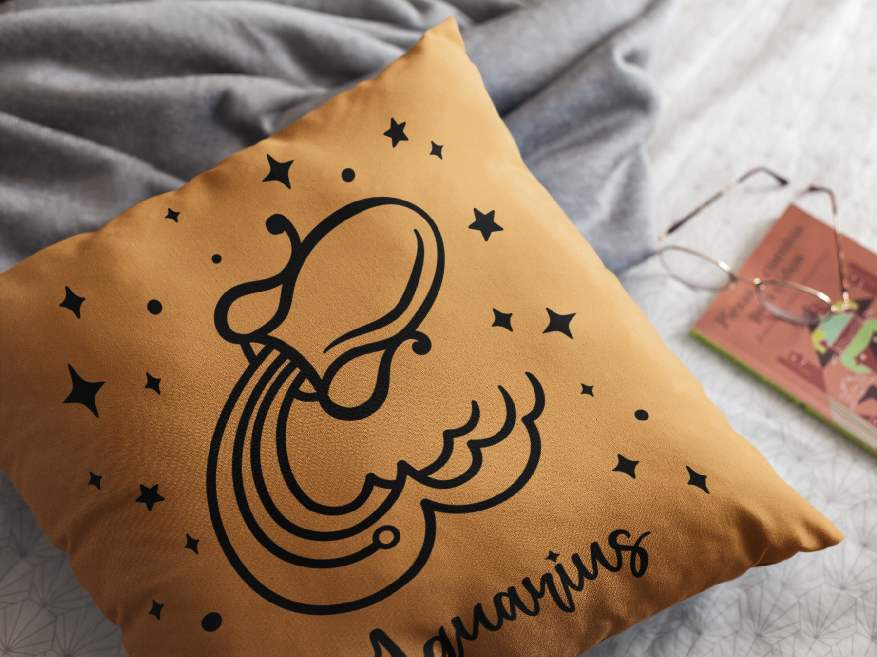 ♒🌊 Aquarius Zodiac – Visionary Mind Black DTF Transfer FT901