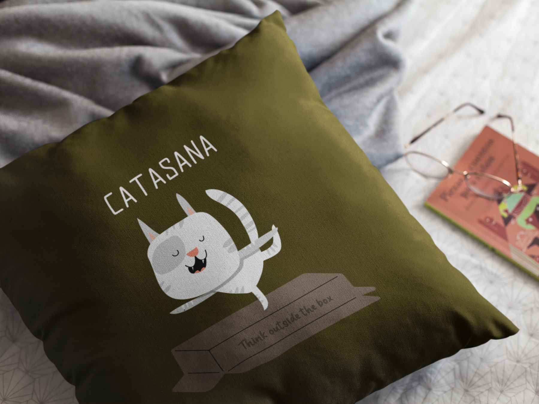 🐱 Catasana | Yoga Cat “Think Outside the Box” DTF Transfer FT860