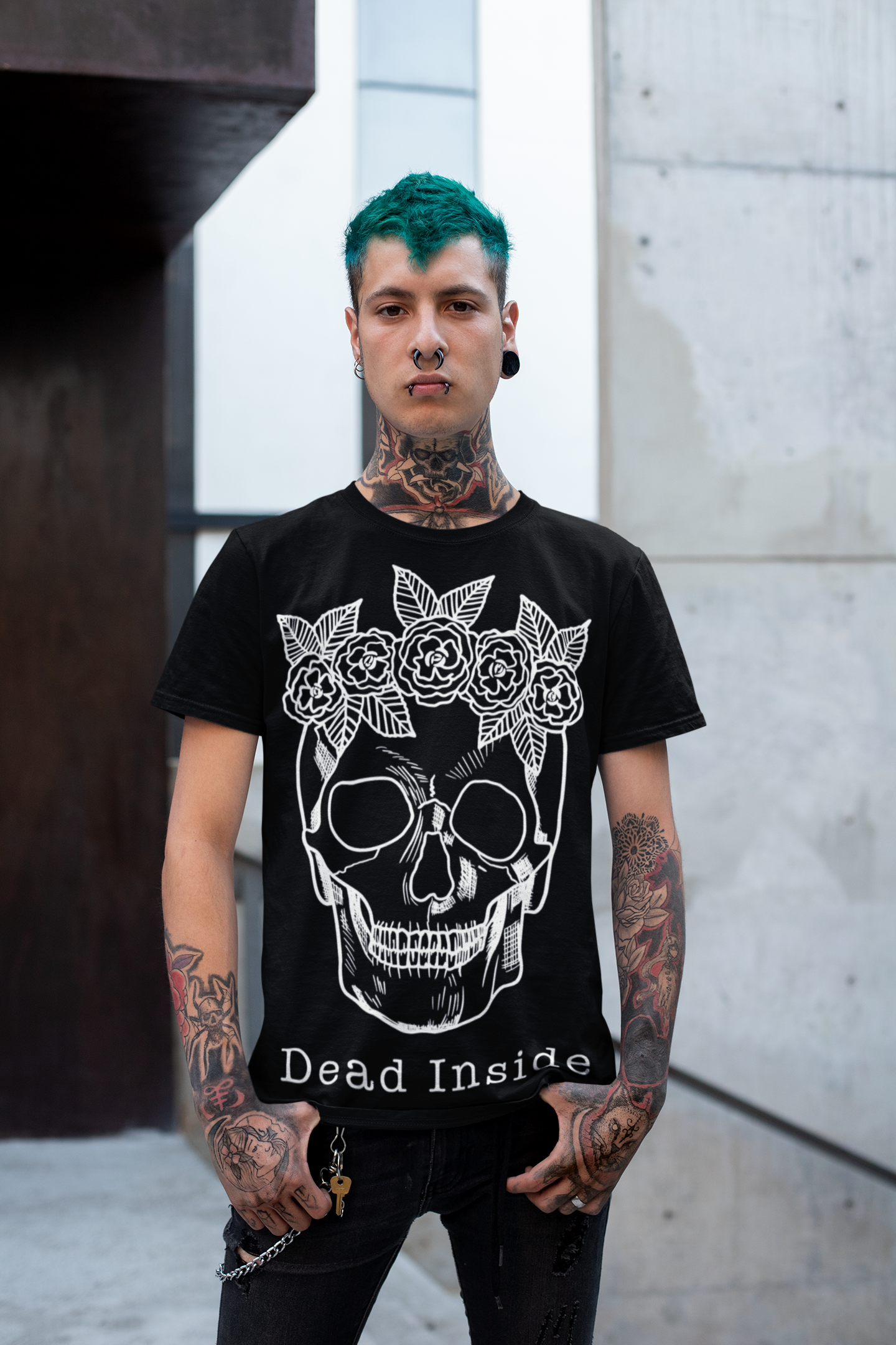 🖤 Dead Inside – Floral Skull DTF Transfer FT761