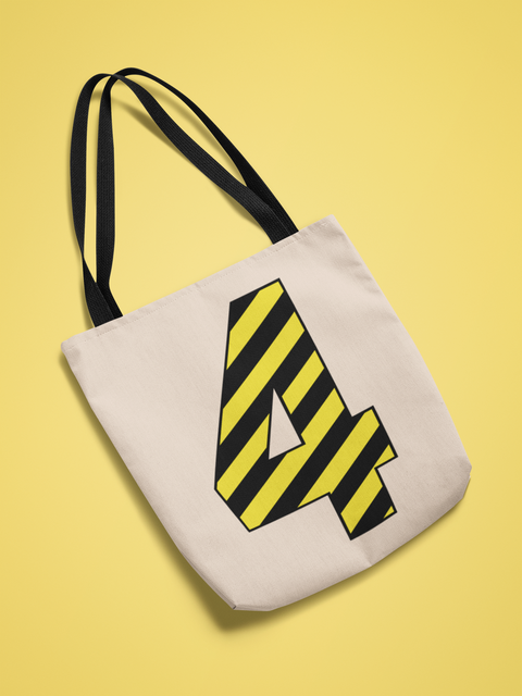 ⚠️ “4” – Four – Yellow & Black Striped Pattern Numeric | DTF Transfer FT1024