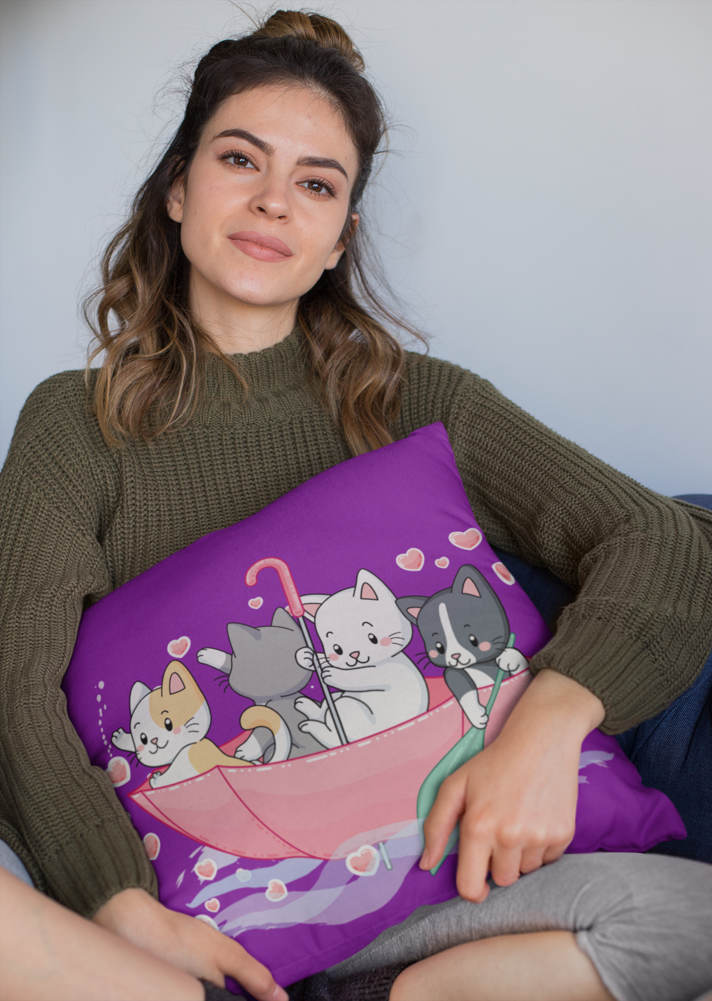 💕 Purr-fect Together – Cute Cats Umbrella Boat DTF Transfer FT760