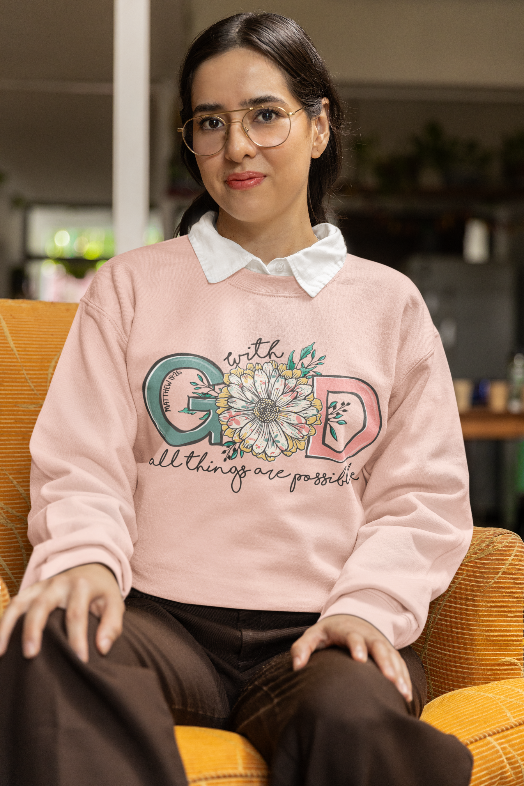 🌼 With God All Things Are Possible – Minimal Floral Faith DTF Transfer FT725