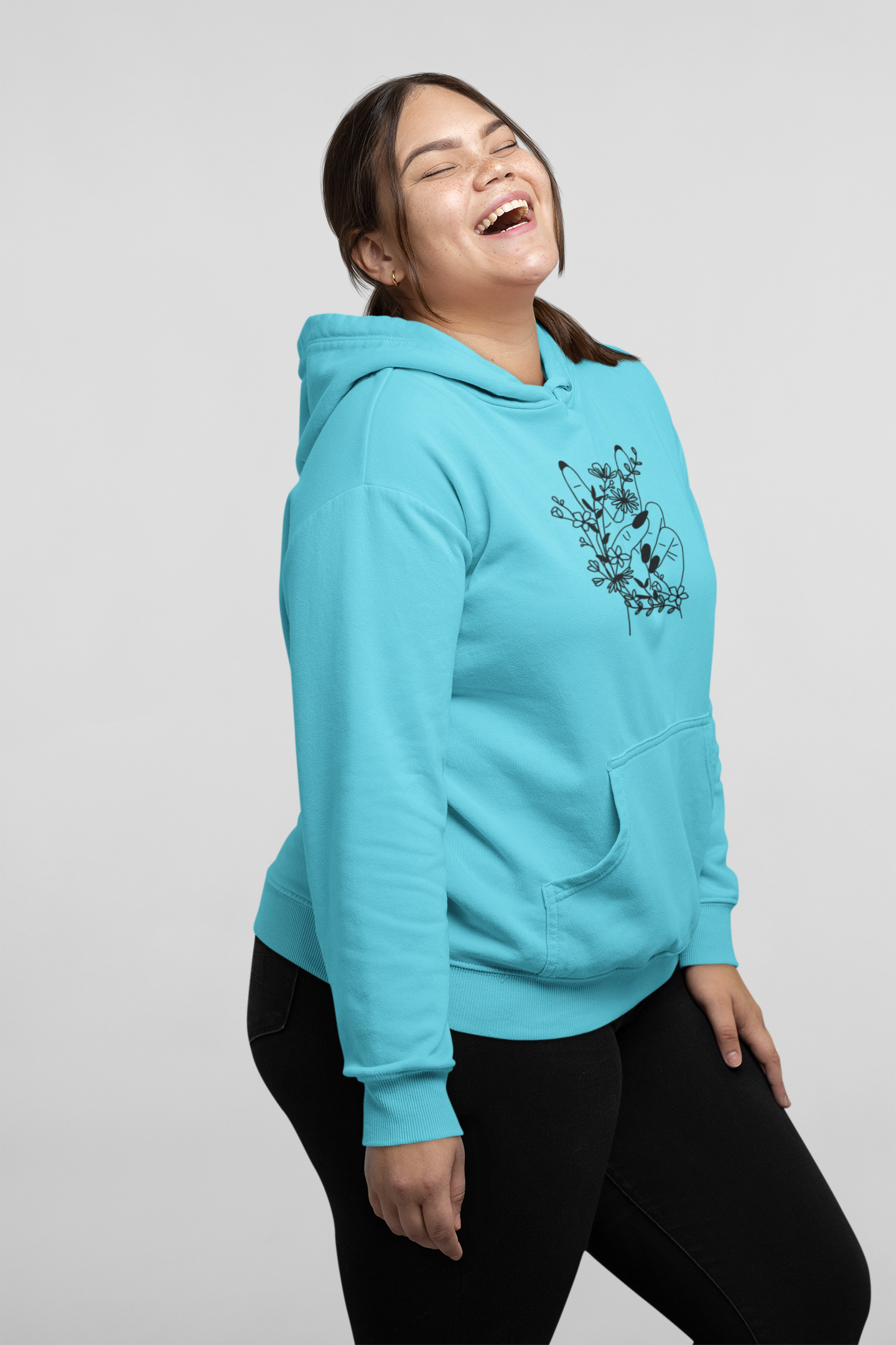 🖤 Bloom Together – Black Floral Hands | Minimal Line Art DTF Transfer FT812