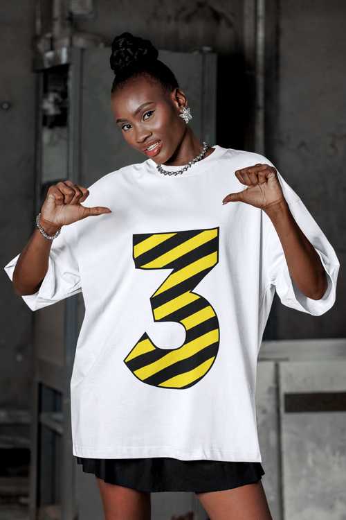 ⚠️ “3” – Three – Yellow & Black Striped Pattern Numeric | DTF Transfer FT1023