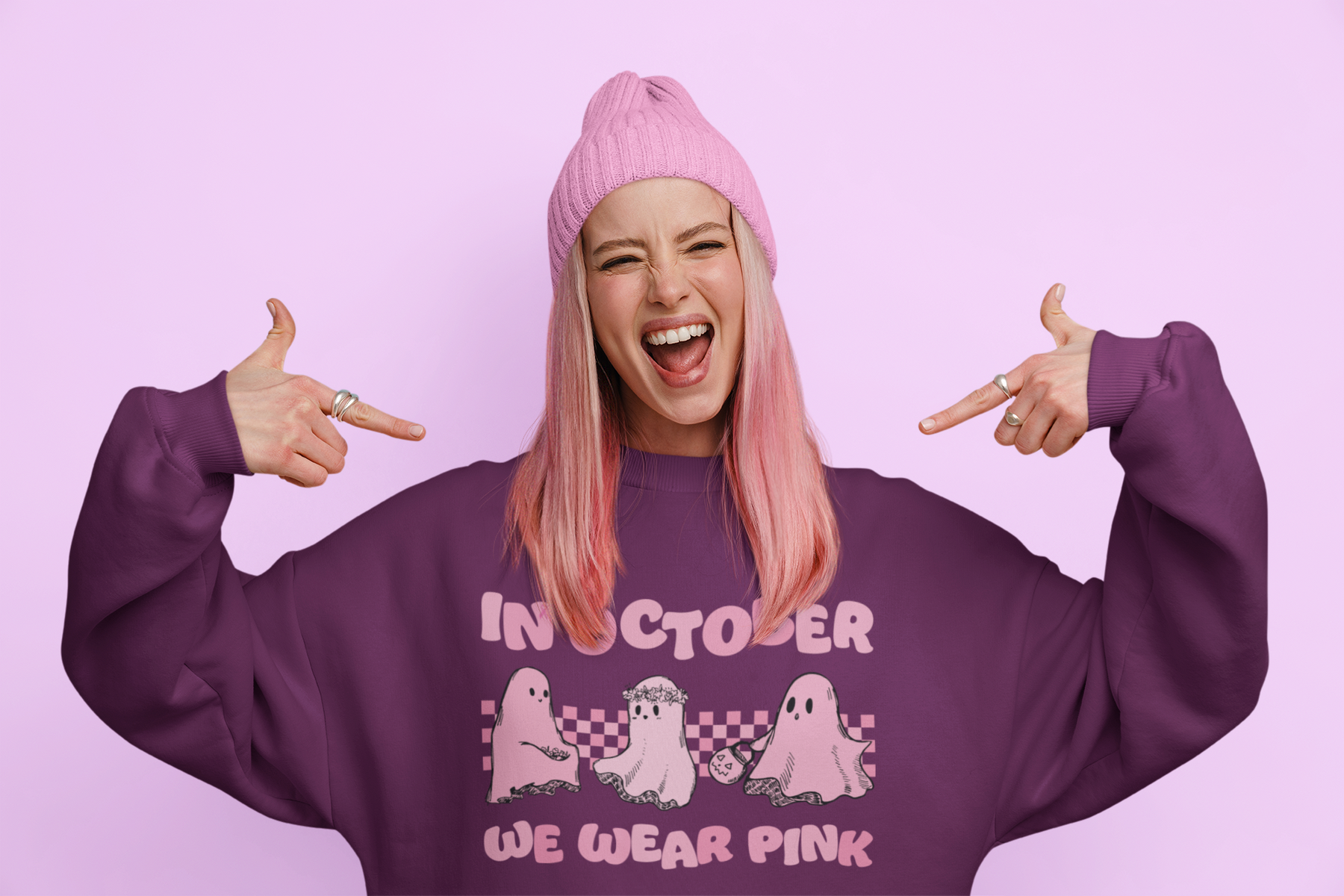 🎀🌸 In October We Wear Pink Ghosts Design DTF Transfer FT299