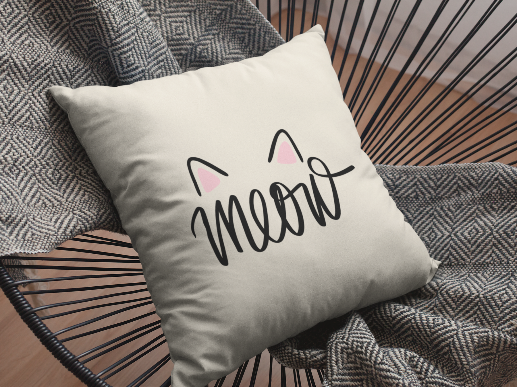 🐾 Meow Cat Pink Ears Black Font DTF Transfer FT587