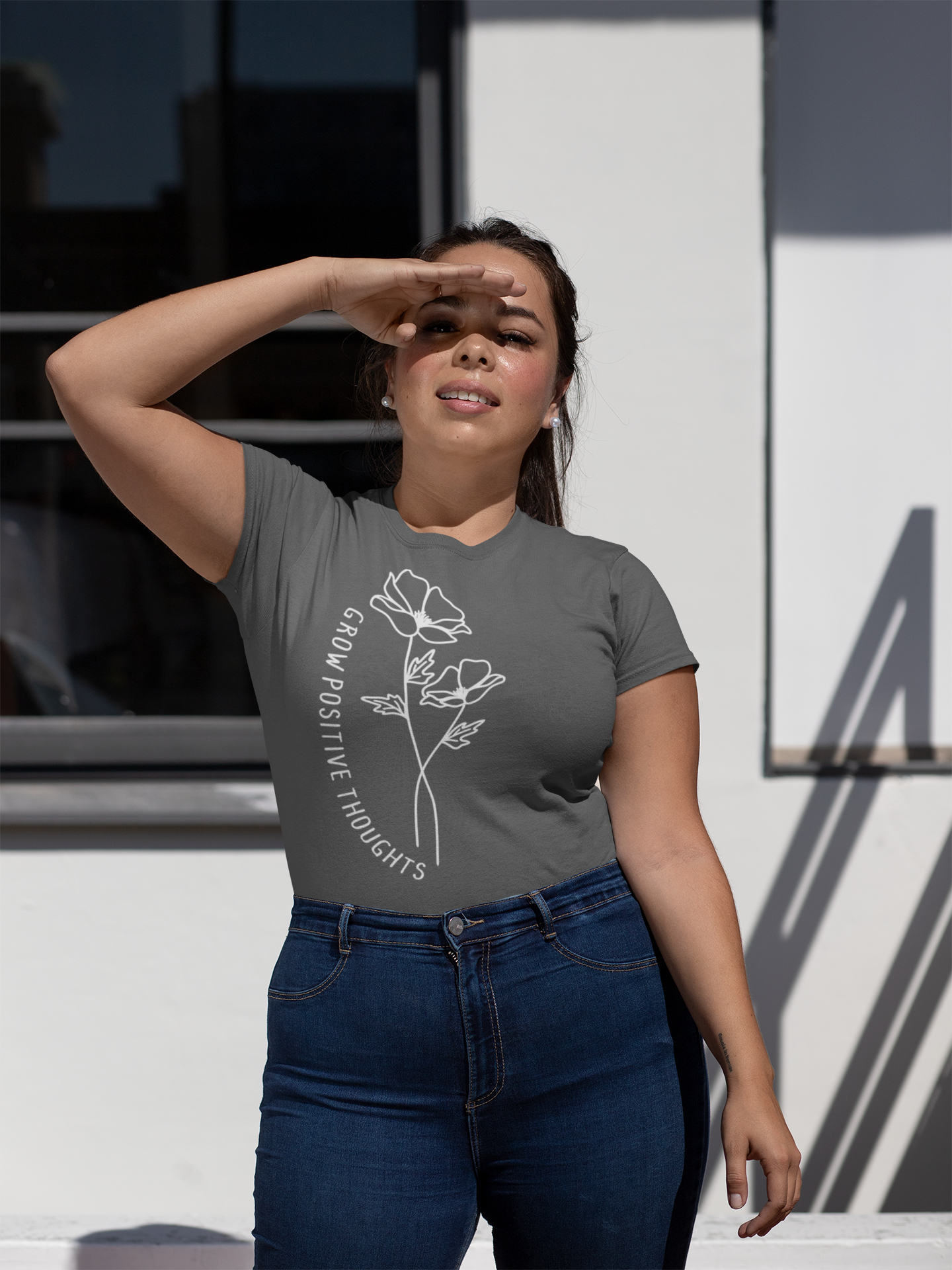 🤍 Grow Positive Thoughts – Floral Line Art | Minimal DTF Transfer FT813