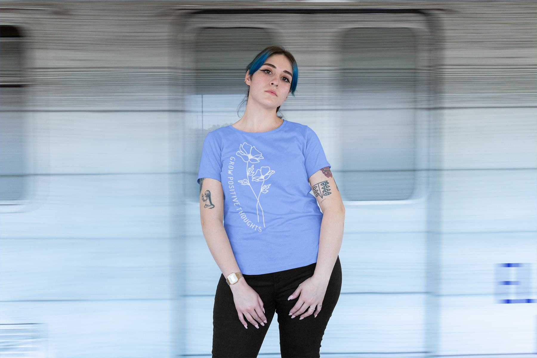 🤍 Grow Positive Thoughts – Floral Line Art | Minimal DTF Transfer FT813