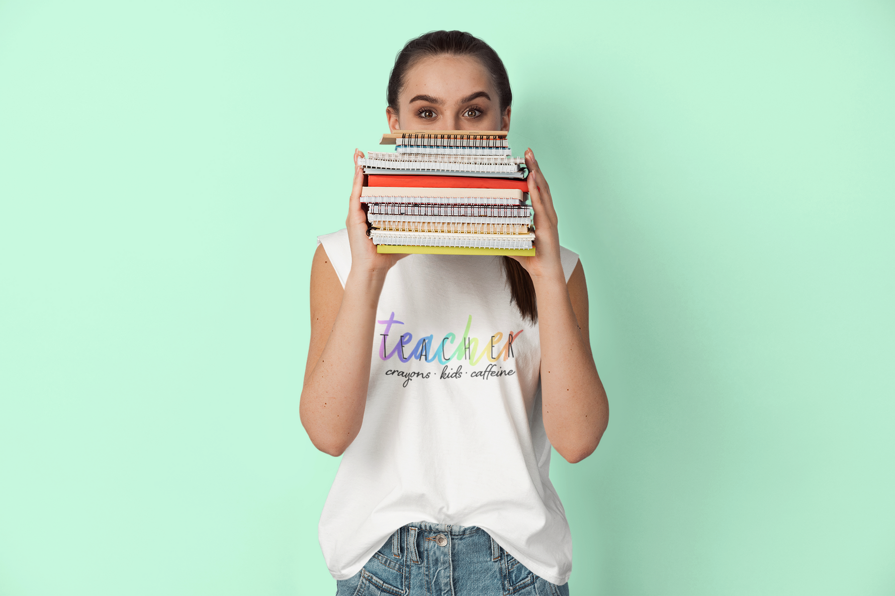 🌈✏️ Teacher – Crayons • Kids • Caffeine | Rainbow Gradient DTF Transfer FT675