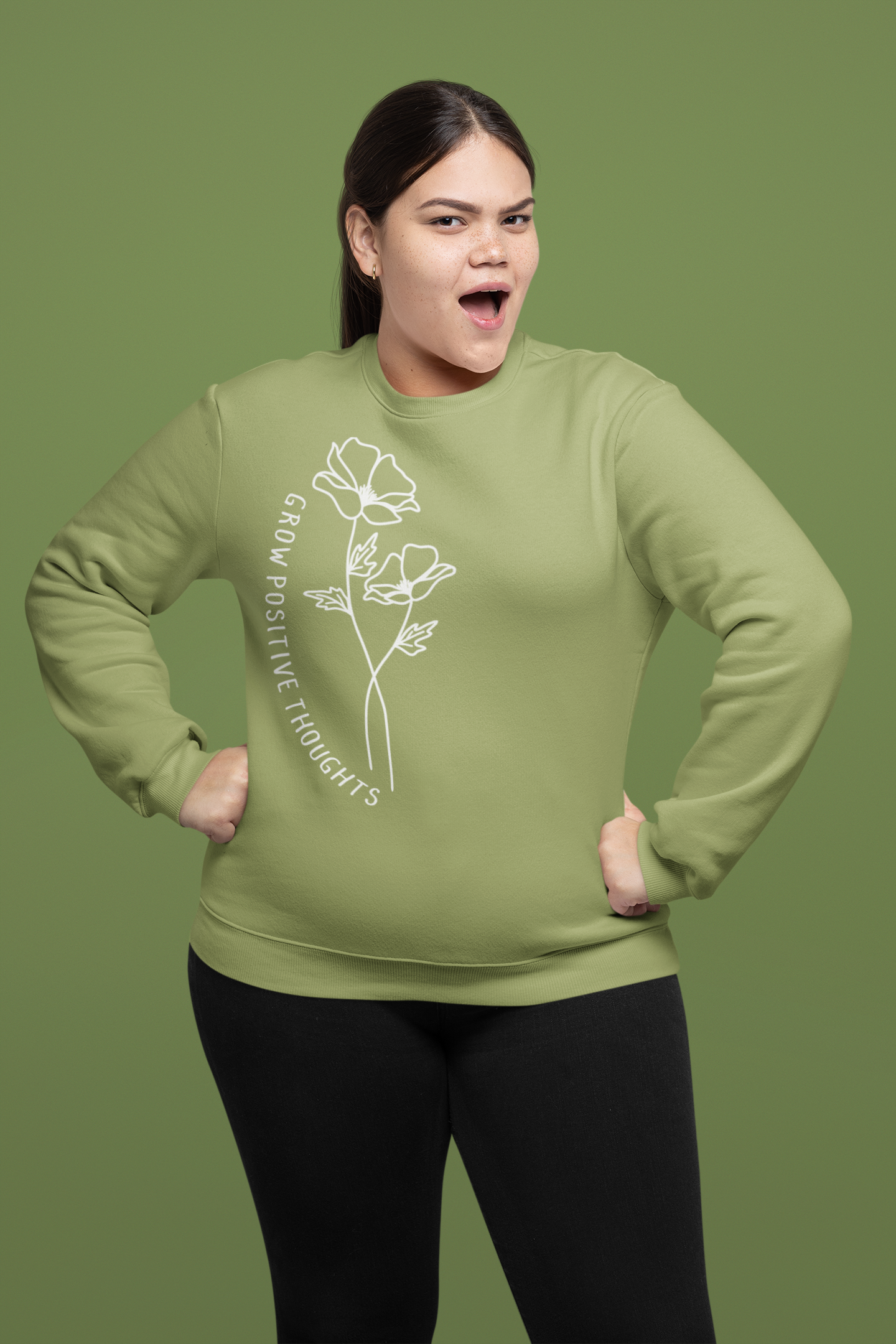 🤍 Grow Positive Thoughts – Floral Line Art | Minimal DTF Transfer FT813