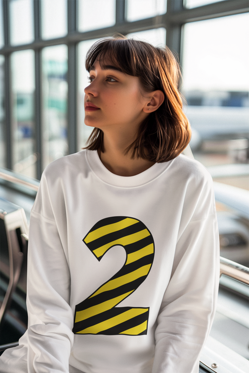 ⚠️ “2” – Two – Yellow & Black Striped Pattern Numeric | DTF Transfer FT1022