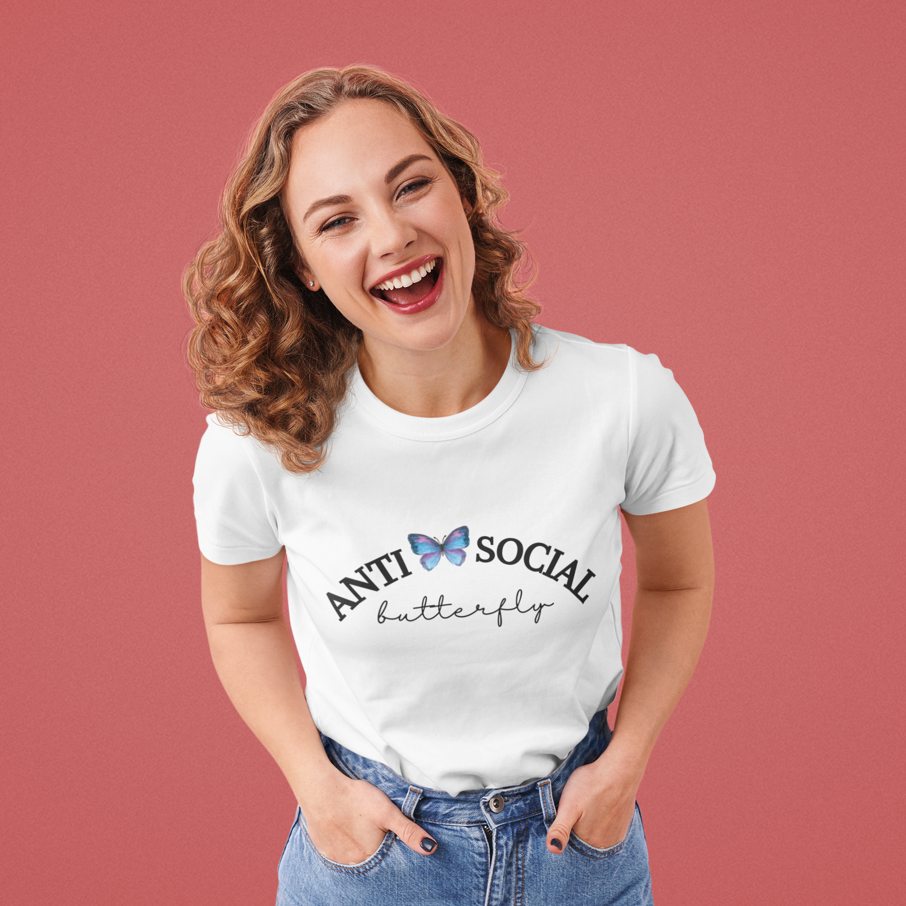 🦋💛 “Anti-Social Butterfly” Watercolor DTF Transfer in Black FT509