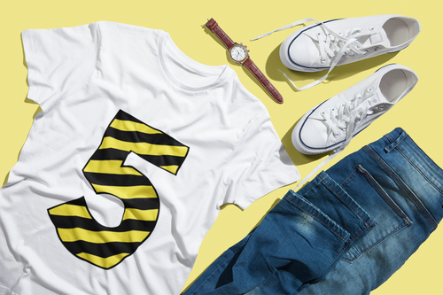 ⚠️ “5” – Five – Yellow & Black Striped Pattern Numeric  | DTF Transfer FT1025