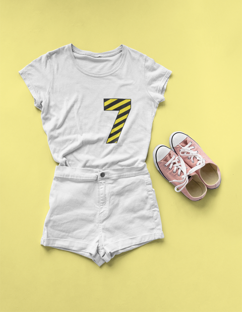 ⚠️ “7” – Seven – Yellow & Black Striped Pattern Numeric | DTF Transfer FT1027
