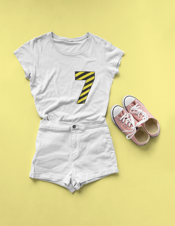 ⚠️ “7” – Seven – Yellow & Black Striped Pattern Numeric | DTF Transfer FT1027