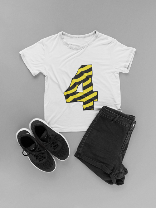 ⚠️ “4” – Four – Yellow & Black Striped Pattern Numeric | DTF Transfer FT1024