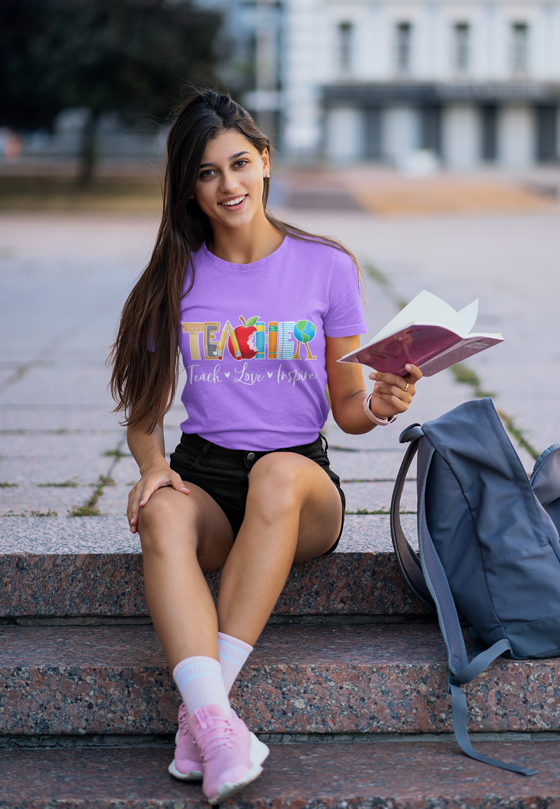 🍎📚 Teacher – Teach • Love • Inspire | Colorful Educator DTF Transfer FT799