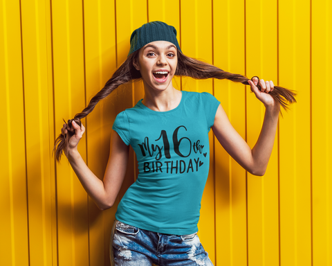 🎉🤍 My 16th Birthday – Celebration Black Font DTF Transfer FT628