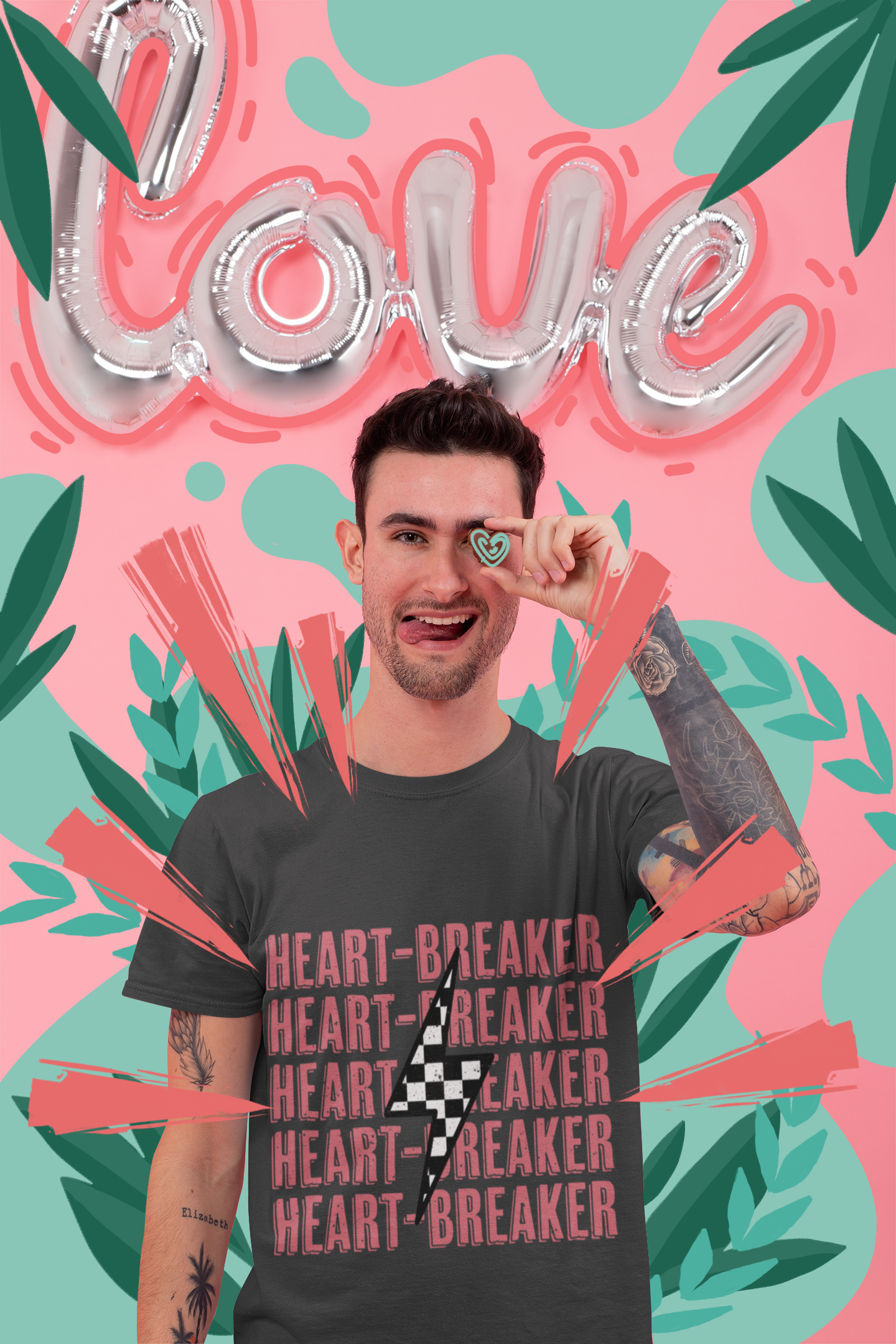 ⚡ Heart-Breaker Pink Retro Text + Checker Lightning Design DTF Transfer FT403