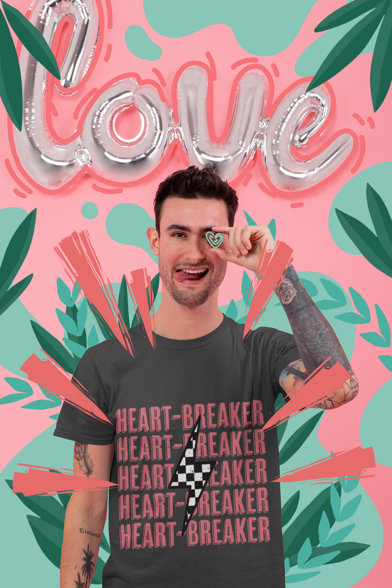 ⚡ Heart-Breaker Pink Retro Text + Checker Lightning Design DTF Transfer FT403