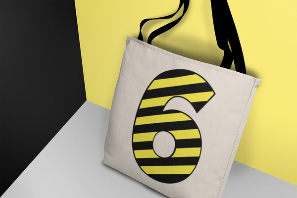 ⚠️ “6” – Six – Yellow & Black Striped Pattern Numeric  | DTF Transfer FT1026