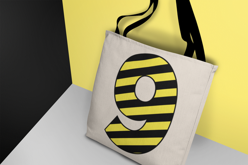 ⚠️ “9” – Nine – Yellow & Black Striped Pattern Numeric | DTF Transfer FT1029