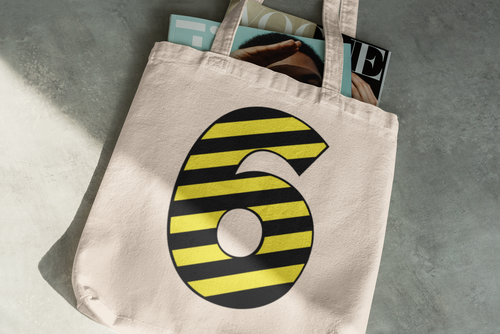 ⚠️ “6” – Six – Yellow & Black Striped Pattern Numeric  | DTF Transfer FT1026