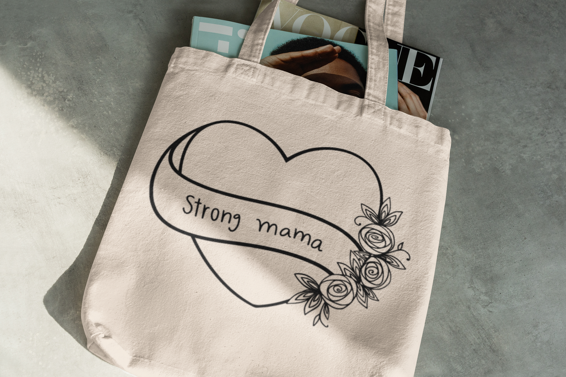 💪🌸 Strong Mama | Floral Heart Line Art Black DTF Transfer FT869