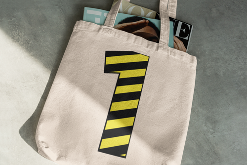 ⚠️ “1” – One – Yellow & Black Striped Pattern Numeric | DTF Transfer FT1021