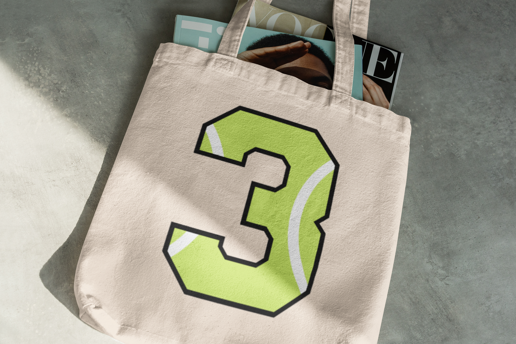 🎾 “3” – Three – Neon Green Tennis-Style Numeric | DTF Transfer FT1043