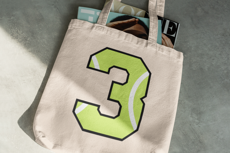 🎾 “3” – Three – Neon Green Tennis-Style Numeric | DTF Transfer FT1043