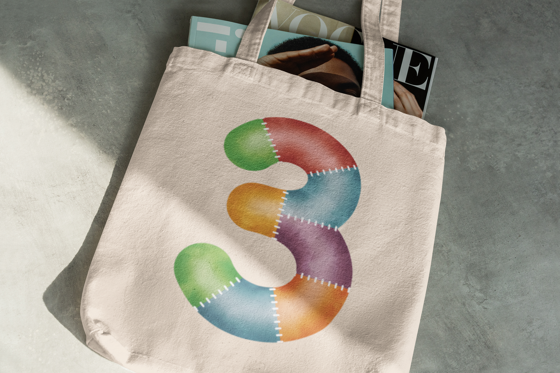 🎂✨ Birthday Number 3 – Patchwork Stitch Style | DTF Transfer FT1146