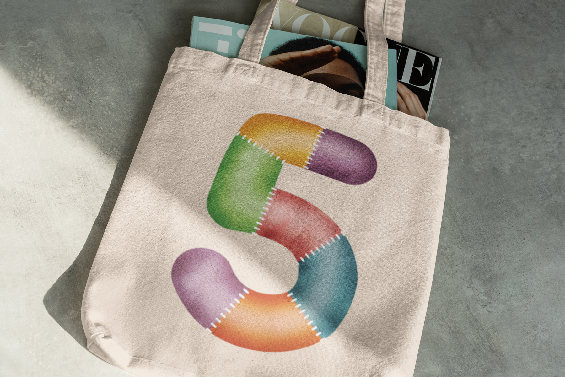 🎂✨ Birthday Number 5 – Patchwork Stitch Style | DTF Transfer FT1148